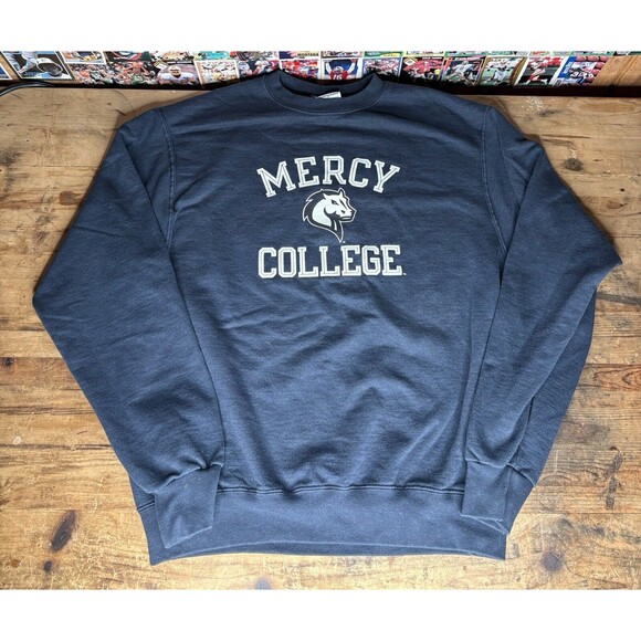 Champion Mercy College Sweatshirt Crewneck Mavericks New York Navy Blue Medium - Picture 1 of 7